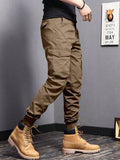 Manfinity Homme Men's Solid Color Front Tie Multi-Pocket Simple Casual Pants - MapleCo