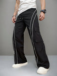 Manfinity Streetrush Men's Drawstring Waist Striped Straight Loose Casual Cargo Pants,Back To School Clothes - MapleCo