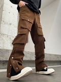 Manfinity Streetrush Relaxed Fit Multi-Pocket Cargo Pants,Khaki Cargo Pants,Fall Men Clothes,Corduroy Pants - MapleCo