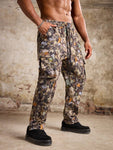 Manfinity Roughcore Plus Size Men's Drawstring Waist Leaf Print Casual Cargo Pants - MapleCo