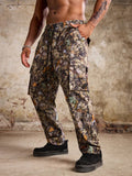 Manfinity Roughcore Plus Size Men's Drawstring Waist Leaf Print Casual Cargo Pants - MapleCo