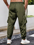 Manfinity Men Plus Letter Patched Detail Flap Pocket Drawstring Waist Cargo Pants - MapleCo