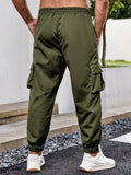 Manfinity Men Plus Letter Patched Detail Flap Pocket Drawstring Waist Cargo Pants - MapleCo