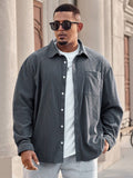 Manfinity CasualCool Men Plus Size Button Front Long Sleeve Pocket Simple Casual Jacket - MapleCo