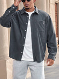 Manfinity CasualCool Men Plus Size Button Front Long Sleeve Pocket Simple Casual Jacket - MapleCo