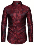 Manfinity AFTRDRK Men's Loose Fit Paisley Print Button Up Shirt , Baggy Long Sleeve Silk Graphic Plain Dark Red Disco Vintage - MapleCo