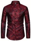 Manfinity AFTRDRK Men's Loose Fit Paisley Print Button Up Shirt , Baggy Long Sleeve Silk Graphic Plain Dark Red Disco Vintage - MapleCo