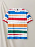 Manfinity UrbanChill Men Colorblock Striped Print Knit Casual Short Sleeve T-Shirt - MapleCo