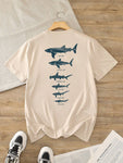 Manfinity Dauomo Men's Summer Letter Shark Printed Round Neck Short Sleeve Casual T-Shirt