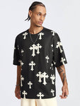 Manfinity StreetEZ Men's Digital Printed Loose Fit Cross Pattern Round Neck Short Sleeve T-Shirt, Suitable For Summer