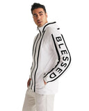 Mens Hooded Windbreaker - Blessed Sleeve Stripe White Water Resistant - MapleARTUS