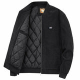 Mens Round Collar Winter Zipped Up Elbow Patch Jacket - MapleARTUS