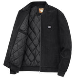 Mens Round Collar Winter Zipped Up Elbow Patch Jacket - MapleARTUS