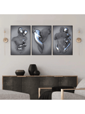 3pcs/Set Heart Abstract 3D Effect Wall Art Canvas, Romantic Hug Couple Bronze Canvas For Modern Home Decor. Ink Cores Drawing Abstract Metal Figure Sculpture Canvas Painting, Suitable For Living Room, Bedroom, Office, Kitchen, Cafe, Waterproof, No Frame. - MapleCo