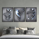 3pcs/Set Heart Abstract 3D Effect Wall Art Canvas, Romantic Hug Couple Bronze Canvas For Modern Home Decor. Ink Cores Drawing Abstract Metal Figure Sculpture Canvas Painting, Suitable For Living Room, Bedroom, Office, Kitchen, Cafe, Waterproof, No Frame. - MapleCo