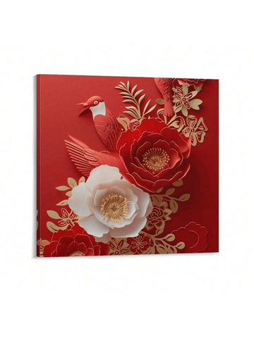 Paper-Cut Work Style Peonies Pattern Canvas Wall Art Painting - MapleCo