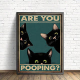 1pc Canvas Painting Print Poster Funny Triple Black Cat Peeking, Retro Sneaking Cat Poster, Are You Pooping Wall Art Home Decor Room Decor Canvas Poster No Frame , Halloween Decoration, No Frame - MapleCo