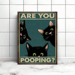 1pc Canvas Painting Print Poster Funny Triple Black Cat Peeking, Retro Sneaking Cat Poster, Are You Pooping Wall Art Home Decor Room Decor Canvas Poster No Frame , Halloween Decoration, No Frame - MapleCo