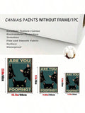 1pc Canvas Painting Print Poster Funny Triple Black Cat Peeking, Retro Sneaking Cat Poster, Are You Pooping Wall Art Home Decor Room Decor Canvas Poster No Frame , Halloween Decoration, No Frame - MapleCo