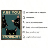 1pc Canvas Painting Print Poster Funny Triple Black Cat Peeking, Retro Sneaking Cat Poster, Are You Pooping Wall Art Home Decor Room Decor Canvas Poster No Frame , Halloween Decoration, No Frame - MapleCo