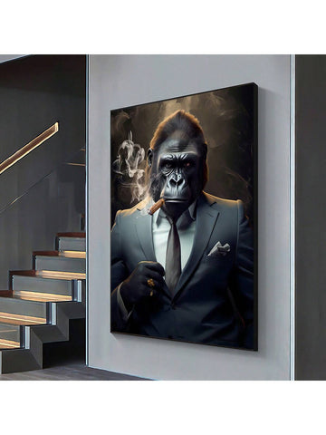 FajerminArt 1/3/5pcs Frameless Canvas Wall Art, Smoking Gorilla Canvas Wall Art, Gorilla Smoking Print, Animal Poster, Monkey Canvas Print, For Home Living Room Bedroom Bar Coffee Shop Decor, NoFrame - MapleCo