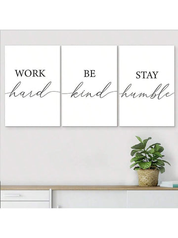 3pcs/Set Framed Canvas Poster, Work Hard And Be Kind Wall Art - MapleCo