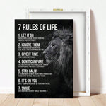 1pc Canvas Art Print Without Frame, Retro Style Inspirational Quote With 7 Rules For Life And A Black-and-white Picture Of A Lion As An Ideal Gift For Bedroom Wall Decor - MapleCo