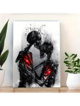 1pc Framed Black Cool Skeleton Poster Halloween Party Style Hugging Couple Skull Canvas Wall Art Skull Love Poster Modern Canvas Painting Wall Pictures For Living Room Posters And Prints Home Decor - MapleCo