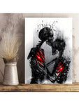 1pc Framed Black Cool Skeleton Poster Halloween Party Style Hugging Couple Skull Canvas Wall Art Skull Love Poster Modern Canvas Painting Wall Pictures For Living Room Posters And Prints Home Decor - MapleCo