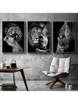 3pcs Frameless Black Lion Family Poster Lion Family Print Canvas Wall Art Modern Painting Picture Decor Bedroom Aesthetic Art No Frame - MapleCo