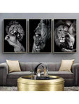 3pcs Frameless Black Lion Family Poster Lion Family Print Canvas Wall Art Modern Painting Picture Decor Bedroom Aesthetic Art No Frame - MapleCo