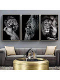 3pcs Frameless Black Lion Family Poster Lion Family Print Canvas Wall Art Modern Painting Picture Decor Bedroom Aesthetic Art No Frame - MapleCo