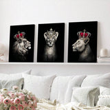 3pcs/set Abstract Male And Female Lions Wearing Crown Poster, Wall Art Paintings, Living Room Art Decoration, Frameless Canvas Print - MapleCo