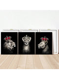 3pcs/set Abstract Male And Female Lions Wearing Crown Poster, Wall Art Paintings, Living Room Art Decoration, Frameless Canvas Print - MapleCo