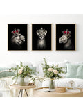 3pcs/set Abstract Male And Female Lions Wearing Crown Poster, Wall Art Paintings, Living Room Art Decoration, Frameless Canvas Print - MapleCo