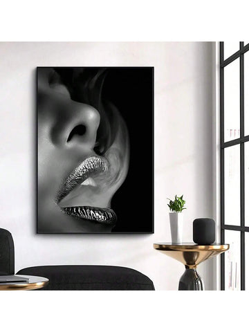 HALFLEMART 1pc, Modern Black Lips Canvas Wall Art - Fashionable and Eye-Catching Wall Decor for Living Room, Bathroom, and Bedroom - Perfect Home Decor with No Frame - MapleCo