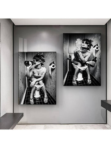 2pcs Sexy Woman Modern Toilet Wall Art Canvas Painting for Home Decor Wall Printing Painting No Frame - MapleCo