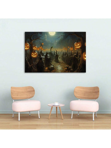 1pcs Framed Halloween Lantern Wall Decor Canva Print - Spooky Wall Art And Pictures Gift Canvas Party Theme Wall Art Painting Horror Living Framed Ready To Hang - MapleCo