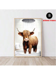 3pcs/Set Scottish Highland Cow Funny Bathroom Printed Canvas Poster, Farm Animal Humor, Fantastical Highland Cow Enthusiast Gifts, Wall Canvas Art, Animal Art,No Frames Include - MapleCo