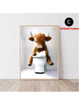 3pcs/Set Scottish Highland Cow Funny Bathroom Printed Canvas Poster, Farm Animal Humor, Fantastical Highland Cow Enthusiast Gifts, Wall Canvas Art, Animal Art,No Frames Include - MapleCo