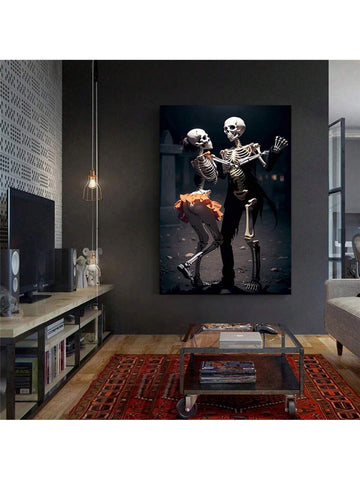 1pc Canvas Print Poster Of Skeleton Couple Dancing, Funny Wall Art Decor For Living Room - MapleCo