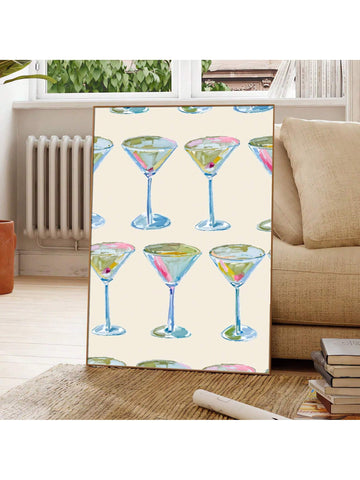 1pc Unframed Green Martini Bar Cart Art Trendy Canvas Poster Retro Cocktail Kitchen Painting Print Wall Picture For Dorm,Apartment,Dining Room,Living Room,Modern Home Decoration - MapleCo