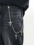 1pc Gold Multilayer Cross Pendant Men Hip Hop Metal Punk Style Pants Chain Street Halloween - MapleCo