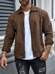 Manfinity EMRG Men's Solid Color Simple Daily Long Sleeve Denim Jacket - MapleCo