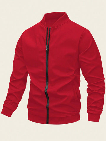 Men's Spring And Autumn New Sporty And Casual Outdoor Zipper Solid Color Basic Baseball Collar Jacket - MapleCo