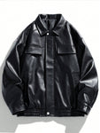 Men Flap Detail Zip Up PU Leather Jacket - MapleCo