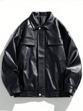 Men Flap Detail Zip Up PU Leather Jacket - MapleCo