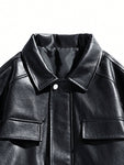 Men Flap Detail Zip Up PU Leather Jacket - MapleCo