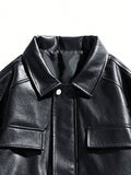 Men Flap Detail Zip Up PU Leather Jacket - MapleCo