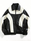 Men Two Tone Zip Up PU Leather Jacket - MapleCo